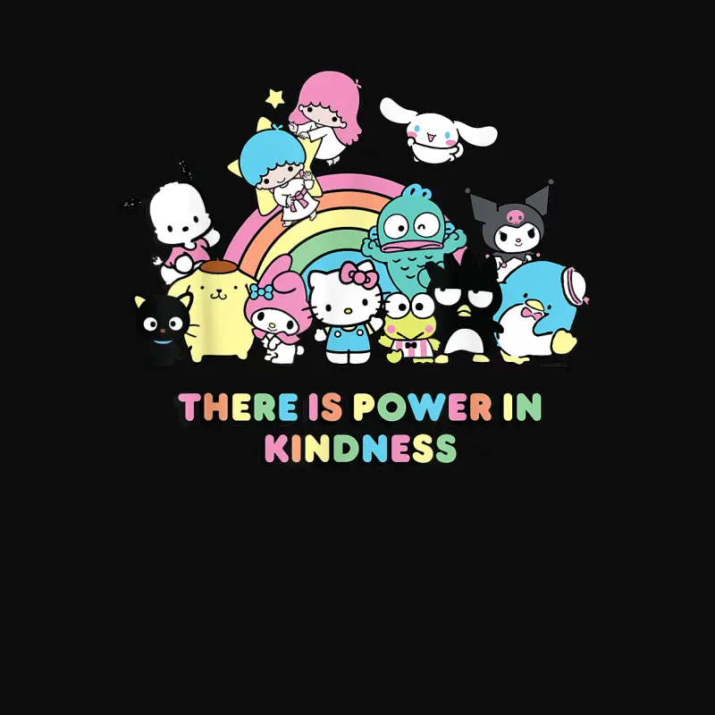 Sanrio Hello Kitty & Friends Power In Kindness Black Classic Fit , Crew Neck, Short Sleeve Unisex Staple T-Shirt
