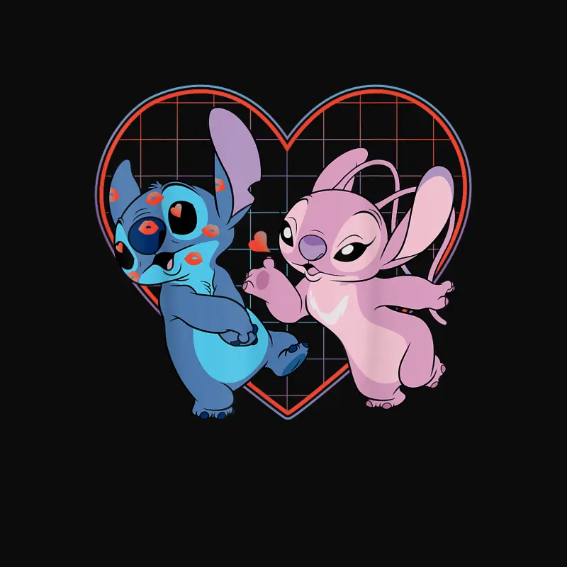 Disney Lilo And Stitch Angel Heart Kisses Unisex Staple T-Shirt
