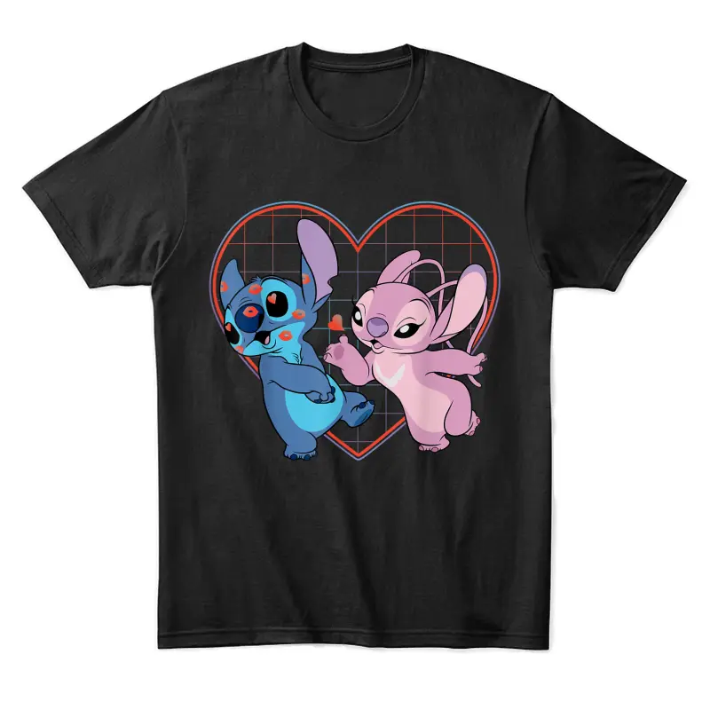 Disney Lilo And Stitch Angel Heart Kisses Unisex Staple T-Shirt