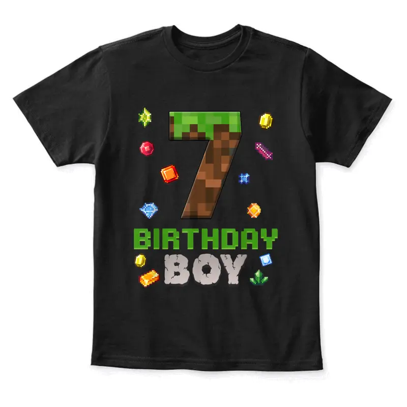 7Th Birthday 7 Years Old Video Gamer Pixel Birthday Boys Youth Staple T-Shirt