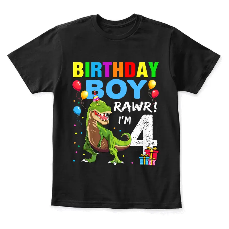 Kids 4 Year Old Shirt 4Th Birthday Boy T Rex Dinosaur Shirt Youth Staple T-Shirt