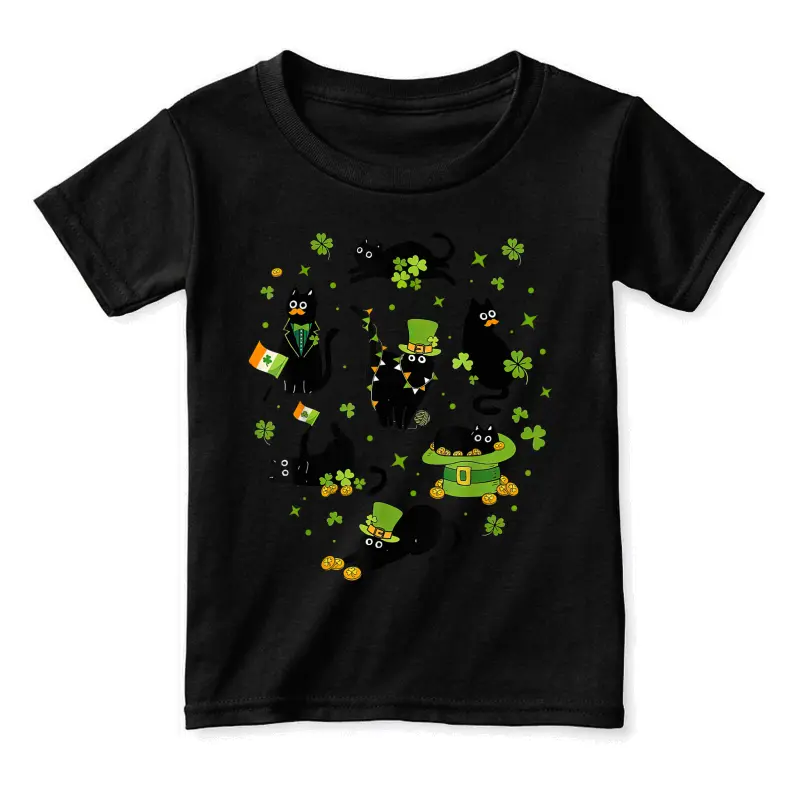 St Patricks Day Black Cat With Shamrock Irish Matching Toddler Staple T-Shirt