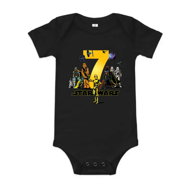 Star Wars Classic Characters Seventh Birthday 7 Years Old Baby Onesie