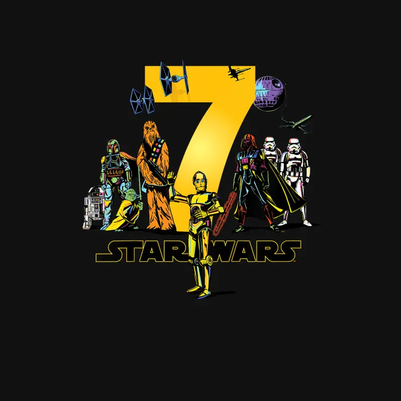 Star Wars Classic Characters Seventh Birthday 7 Years Old Baby Onesie