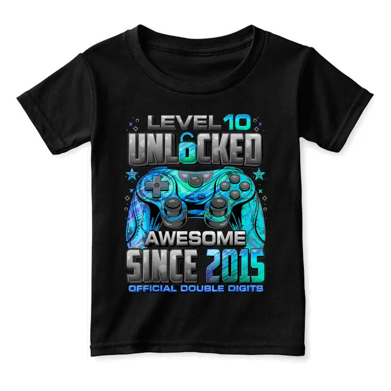 Level 10 Unlocked Awesome Since 2015 10Th Birthday Gaming Toddler Staple T-Shirt