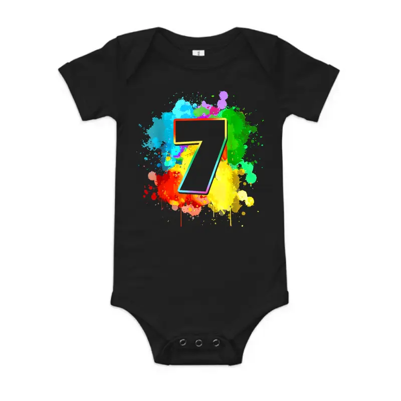 7Th Birthday Colorful Paint Splashes 7 Year Old Tie Dye Bday Baby Onesie