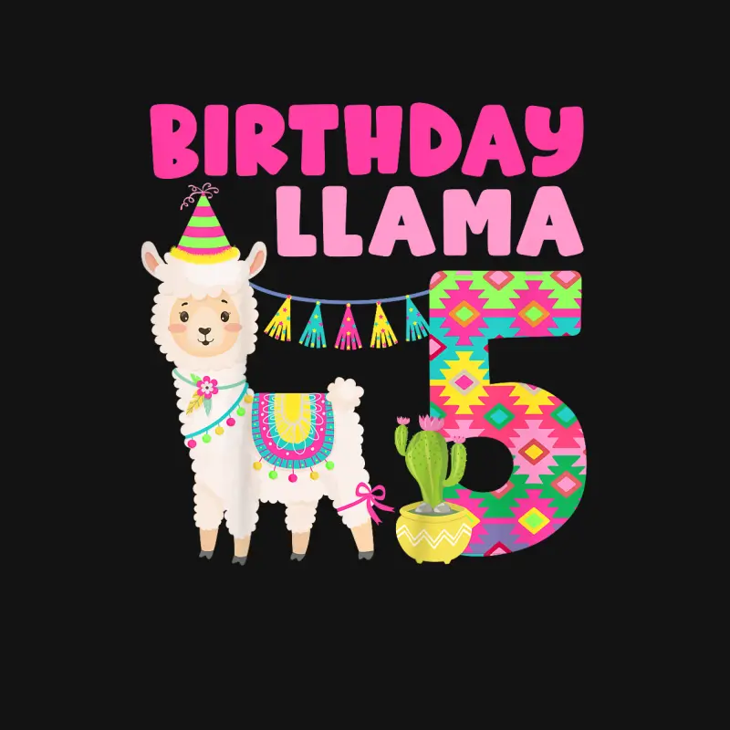 Kids 5Th Llama Birthday 5 Year Old Alpaca Llama Birthday Unisex Long Sleeve T-Shirt
