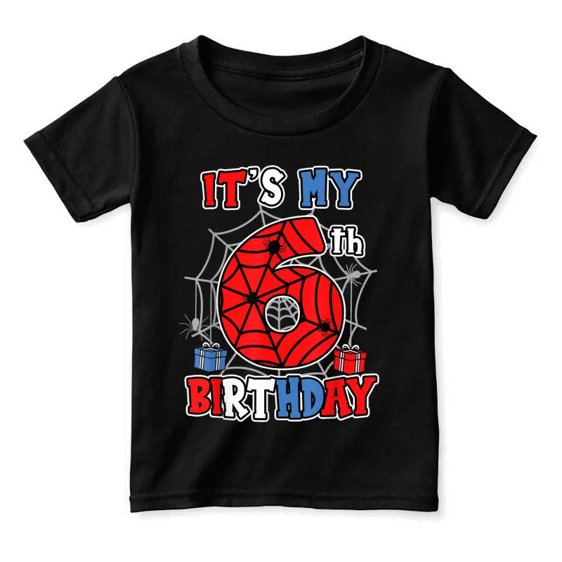 It's My 6Th Birthday Spider Theme Party 6 Year Old Boys Kids Toddler Staple T-Shirt