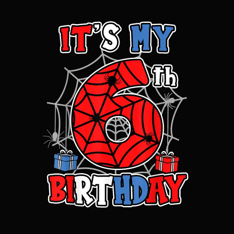 It's My 6Th Birthday Spider Theme Party 6 Year Old Boys Kids Toddler Staple T-Shirt