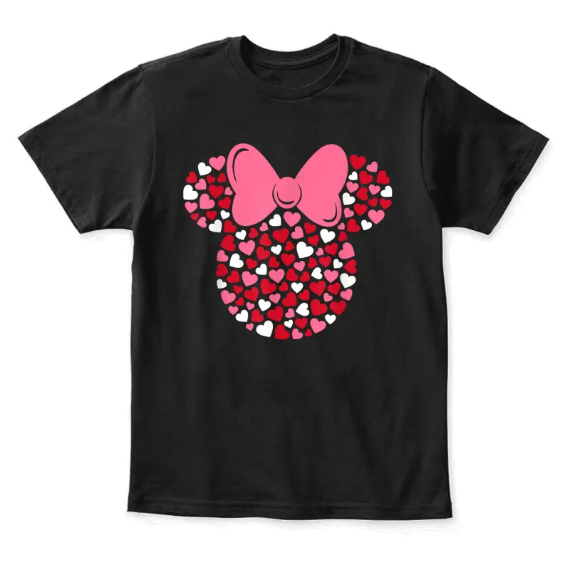 Disney Minnie Mouse Icon Pink Hearts Valentine's Day , Black, Small Youth Staple T-Shirt