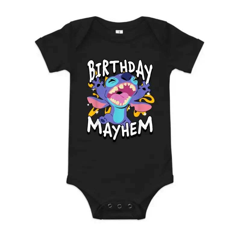 Disney Lilo & Stitch Birthday Mayhem Retro Stitch Logo Baby Onesie