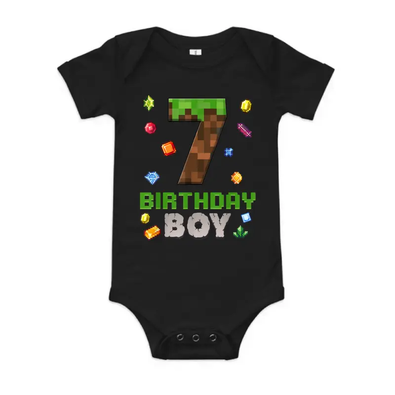 7Th Birthday 7 Years Old Video Gamer Pixel Birthday Boys Baby Onesie