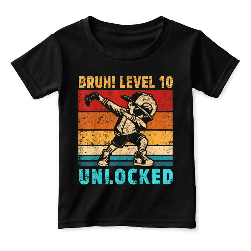 10 Year Old Birthday Dabbing Boy Bruh 10Th Level Unlocked Toddler Staple T-Shirt