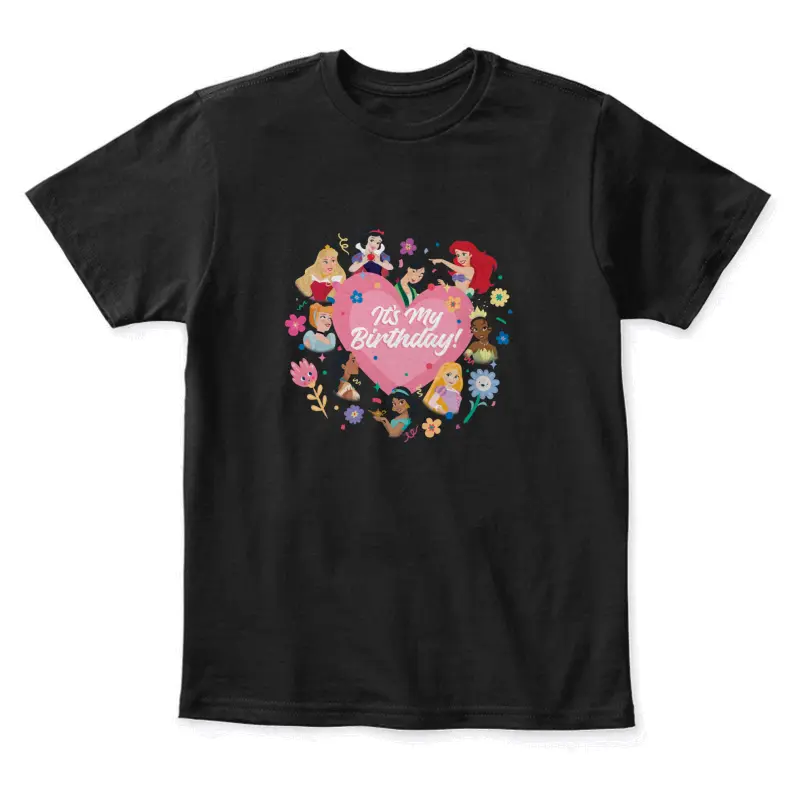 Disney Princess Pink Heart And Flowers It’s My Birthday Youth Staple T-Shirt