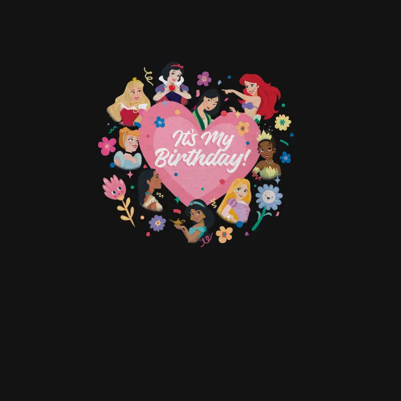 Disney Princess Pink Heart And Flowers It’s My Birthday Youth Staple T-Shirt
