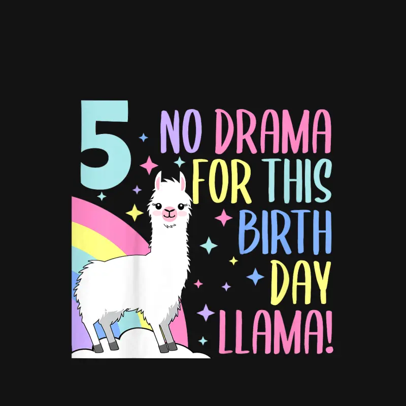 Kids 5 Year Old 5Th Llama Birthday Party No Drama Birthday Llama Unisex Long Sleeve T-Shirt