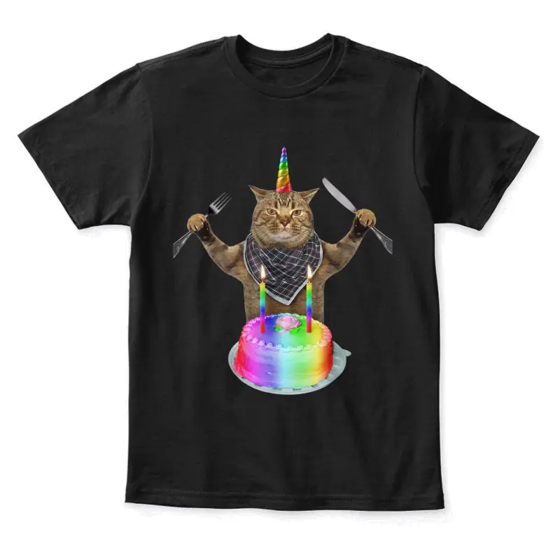 Funny Cat Unicorn With A Birthday Cake Youth Staple T-Shirt
