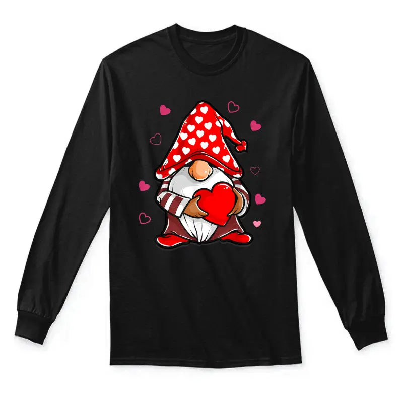 Valentine's Day Gnome Love Holding Red Heart Unisex Long Sleeve T-Shirt