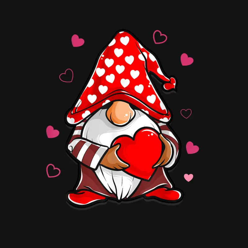 Valentine's Day Gnome Love Holding Red Heart Unisex Long Sleeve T-Shirt