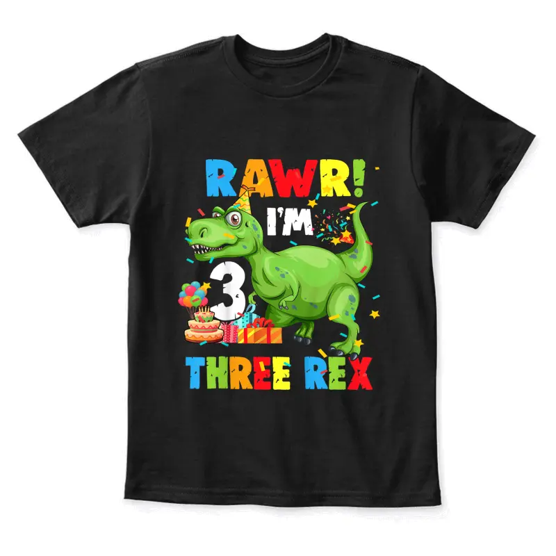 Kids Three Rex Birthday Party Outfit Dinosaur 3 Year Old Boy Youth Staple T-Shirt
