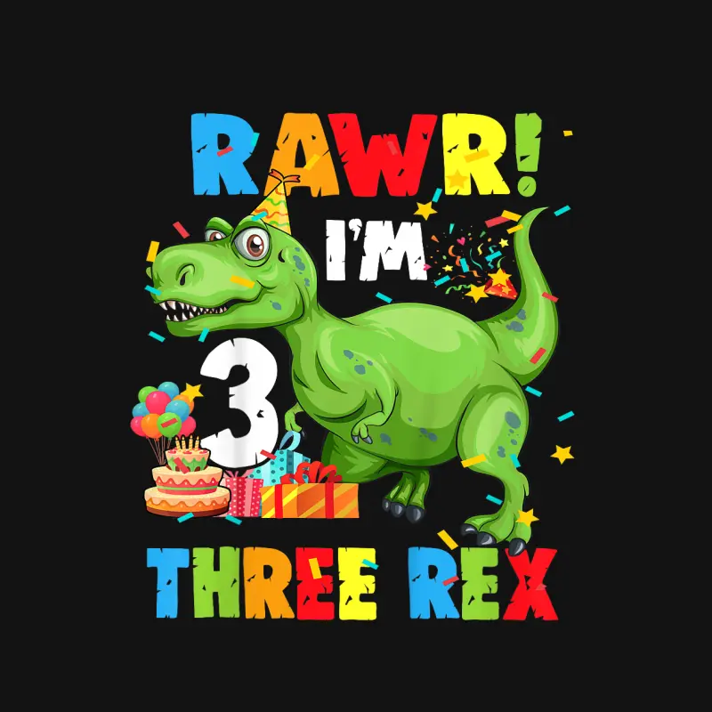 Kids Three Rex Birthday Party Outfit Dinosaur 3 Year Old Boy Youth Staple T-Shirt
