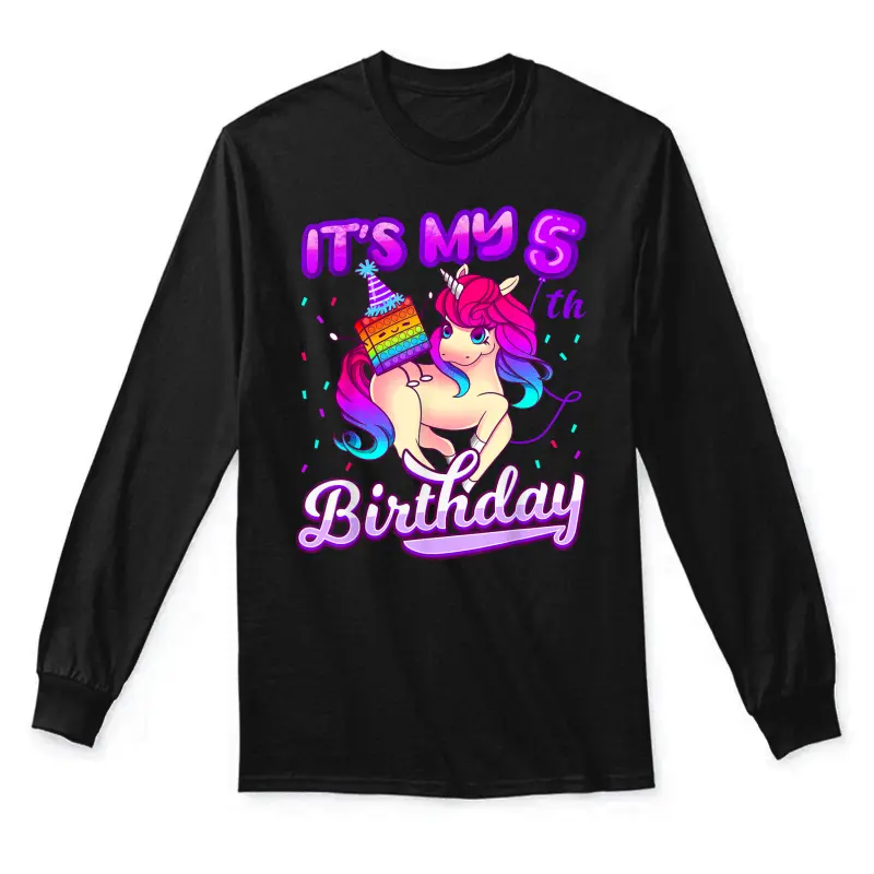 Birthday Girl 5 Year Old, It's My 5Th Birthday, Unicorn Unisex Long Sleeve T-Shirt