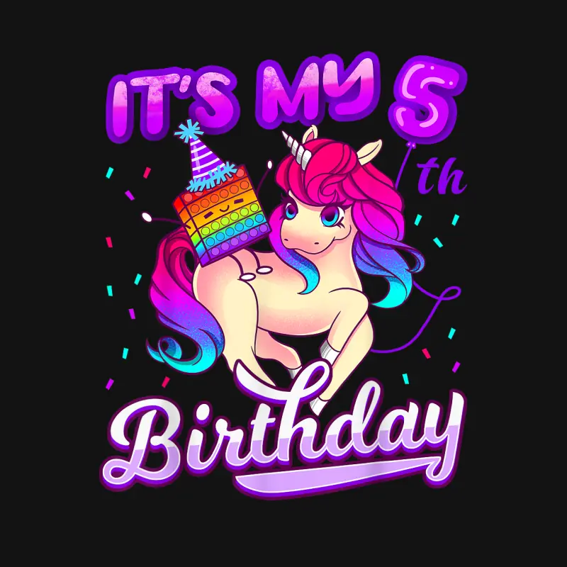 Birthday Girl 5 Year Old, It's My 5Th Birthday, Unicorn Unisex Long Sleeve T-Shirt
