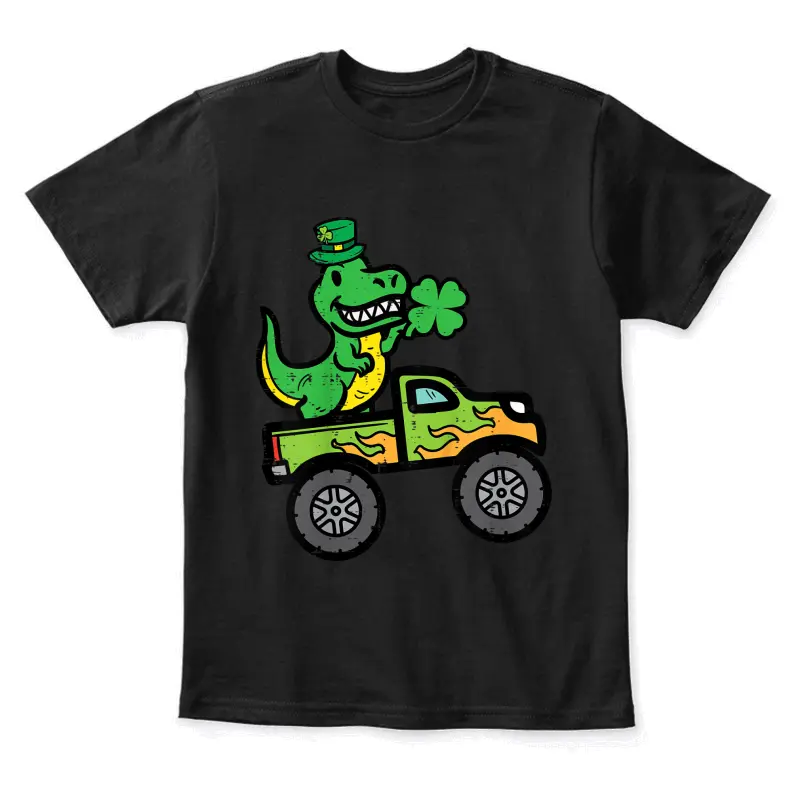 Kids St Patricks Day Dino Monster Truck Saint Pattys Boys Toddler Youth Staple T-Shirt