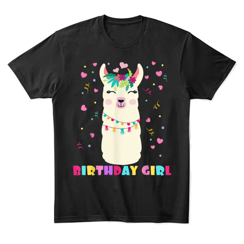 Birthday Girl Cute Llama Alpaca Kids Llamazing Unisex Staple T-Shirt