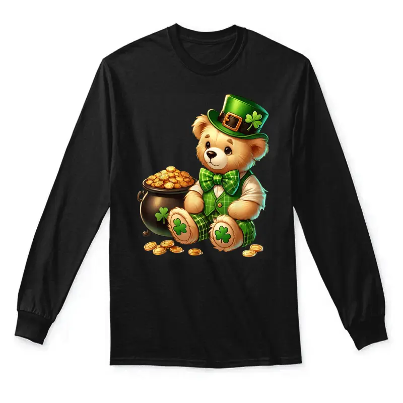 Cute Teddy Bear Leprechaun St Patricks Day Boys Girls Lucky Unisex Long Sleeve T-Shirt