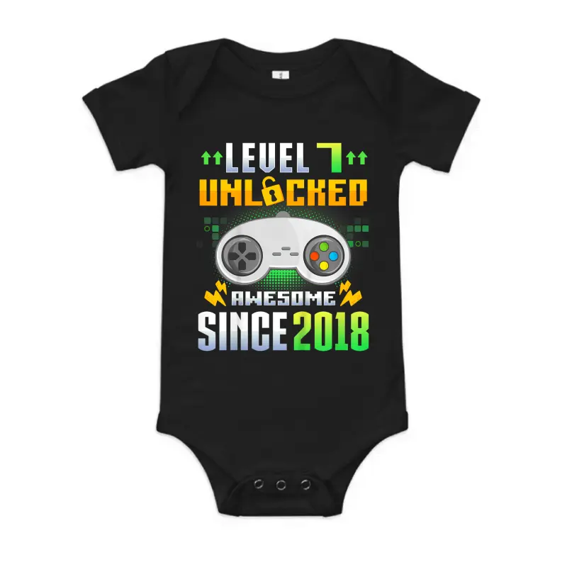 Kids 7 Year Old Gifts 2018 Level 7 Unlocked 7Th Birthday Boys Baby Onesie