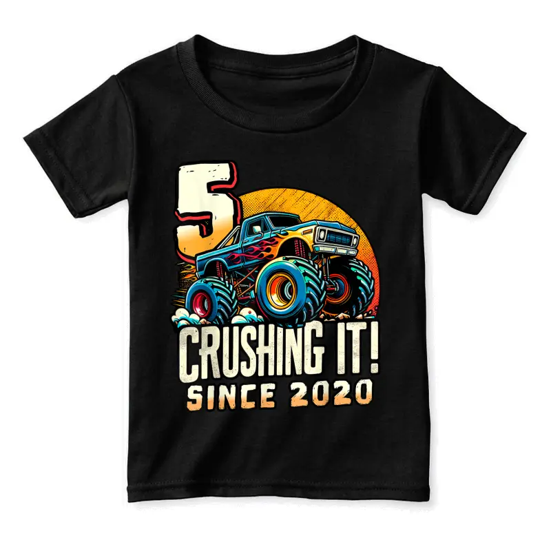 Birthday Monster Truck 5 Year Old Boys 5Th Party Born 2020 Toddler Staple T-Shirt