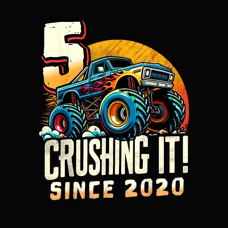 Birthday Monster Truck 5 Year Old Boys 5Th Party Born 2020 Toddler Staple T-Shirt