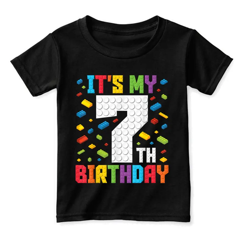 It's My 7Th Birthday Boys Master Builder Kids Block Building Toddler Staple T-Shirt