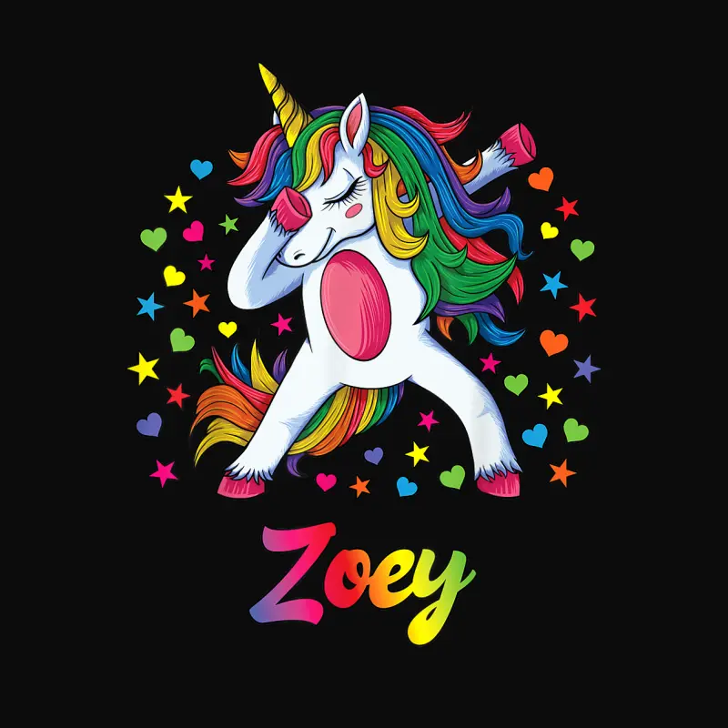 Zoey Dabbing Unicorn Rainbow Personalized Name Custom Unisex Staple T-Shirt