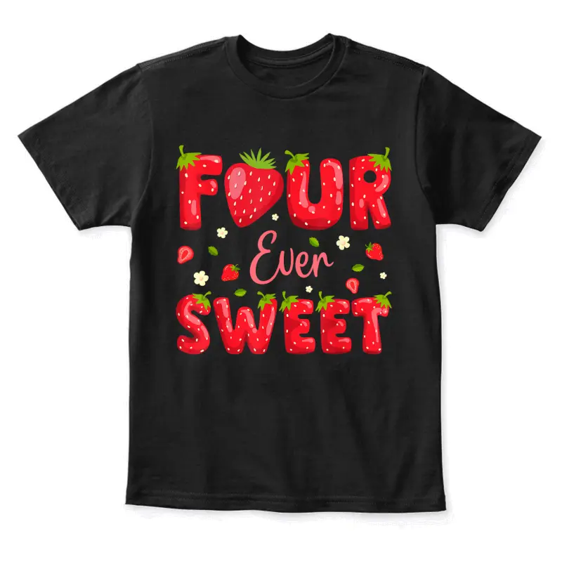 Four Ever Sweet Strawberry Berry 4Th Birthday Party Girls Youth Staple T-Shirt