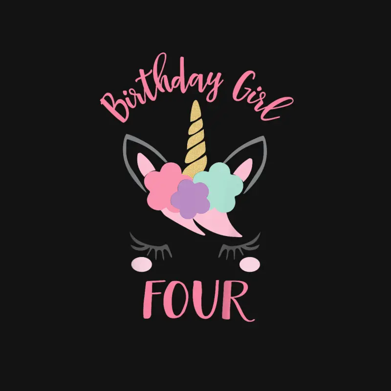 Kids 4Th Birthday Shirt Girl Unicorn Fourth Birthday Outfit Youth Staple T-Shirt