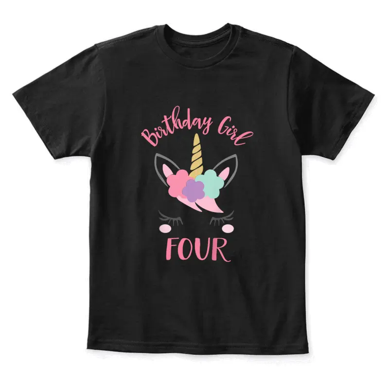 Kids 4Th Birthday Shirt Girl Unicorn Fourth Birthday Outfit Youth Staple T-Shirt
