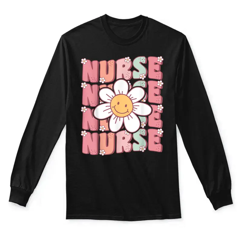 Groovy Nurse Cute Daisy Flower Retro School Nurse Icu Cna Rn Unisex Long Sleeve T-Shirt