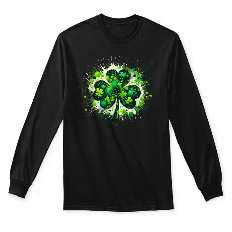 Shamrock Clover Paint Splatter St Patrick's Day Irish Pride Unisex Long Sleeve T-Shirt
