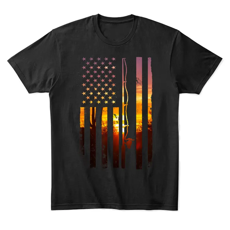 American Flag Fish Fisher Fisherman Funny Bass Fishing Usa Unisex Staple T-Shirt