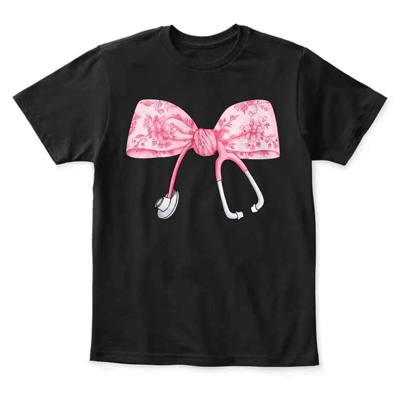 Floral Cute Pink Coquette Bow Stethoscope Registered Nurse Youth Staple T-Shirt