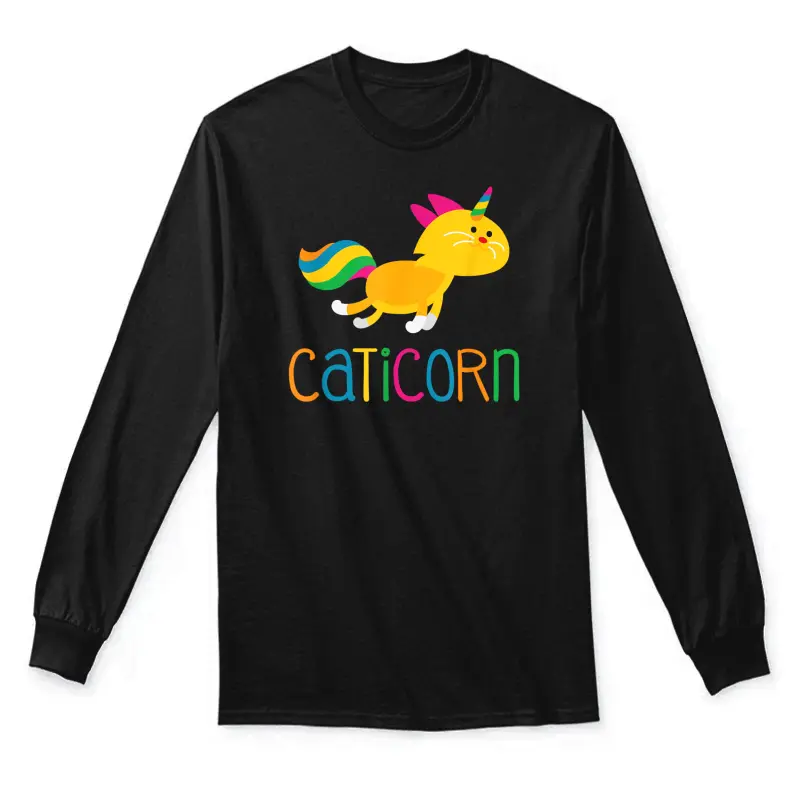 Caticorn Rainbow T Shirt Meowgical Cat Unicorn Kittycorn Tee Unisex Long Sleeve T-Shirt
