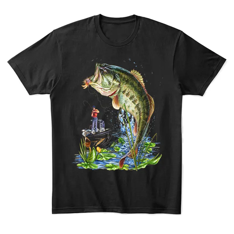 Fishing Graphic Large Mouth Bass Fish Unisex Staple T-Shirt