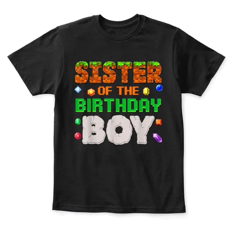Sister Of The Birthday Boy Pixel Number Video Gamer Youth Staple T-Shirt