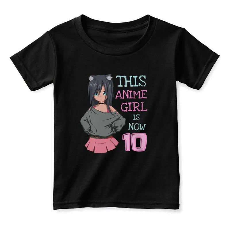 This Anime Girl Is Now 10 Years Old Birthday Girl Kawaii Toddler Staple T-Shirt