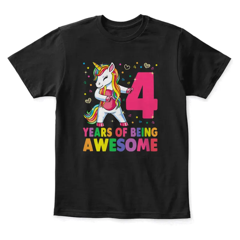 4 Years Old Unicorn Flossing 4Th Birthday Girl Unicorn Party Youth Staple T-Shirt