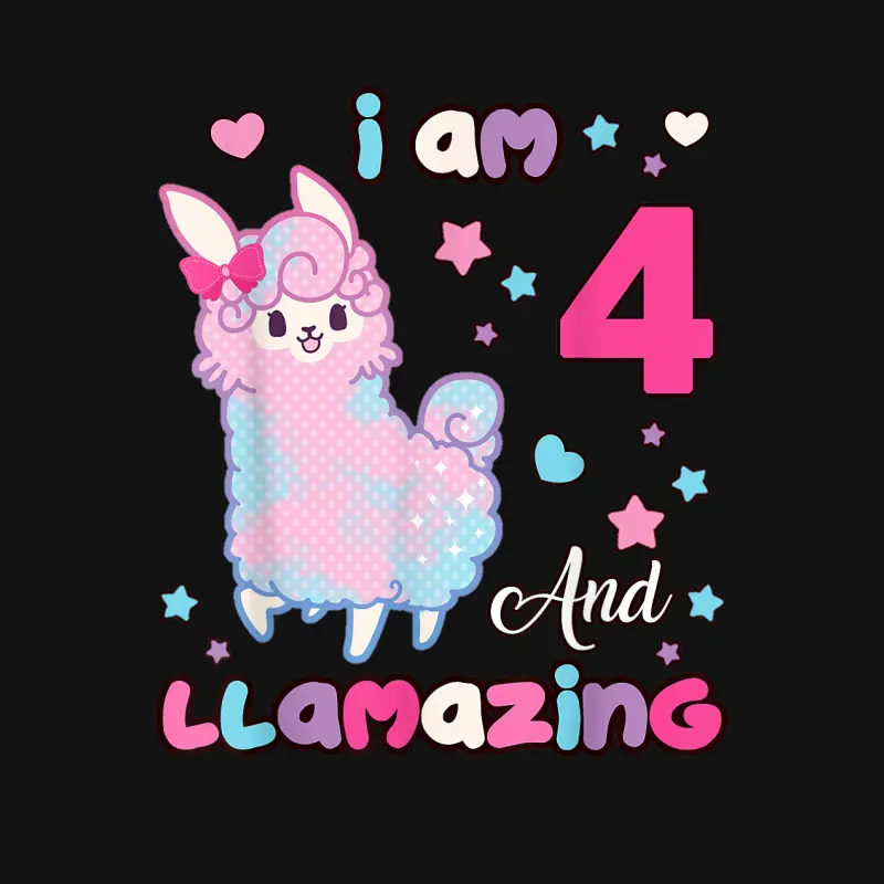 Llama 4 Years Old 4Th Birthday Girl I Am Four And Llamazing Unisex Long Sleeve T-Shirt