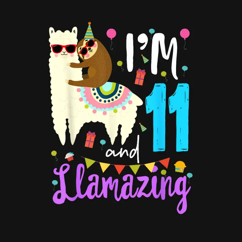 I'm 11 And Llamazing Funny 11Th Birthday Sloth Llama Youth Staple T-Shirt