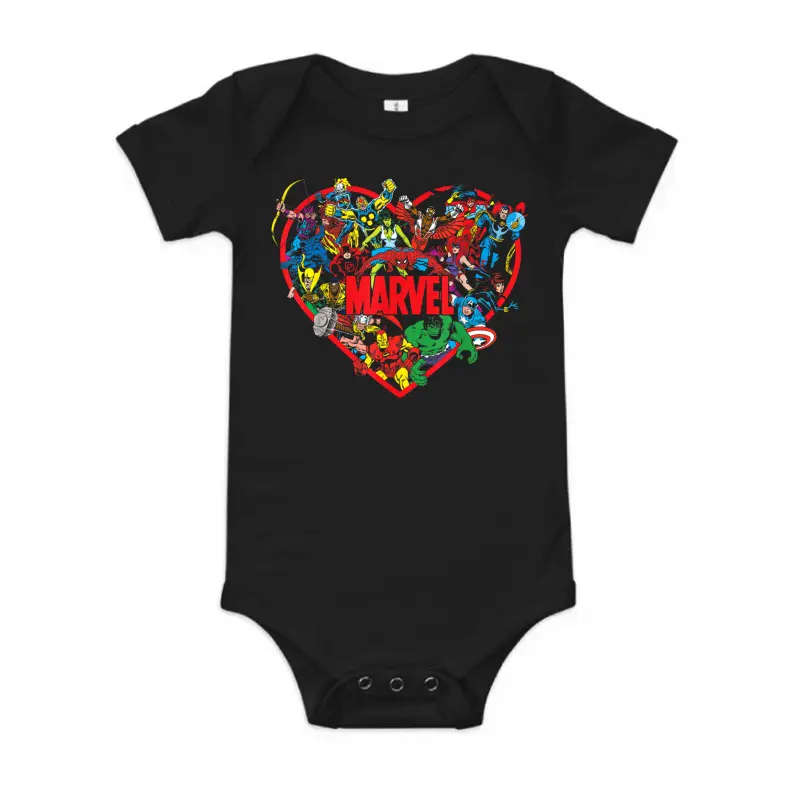 Marvel Valentine's Day Group Shot Heart Mashup Baby Onesie